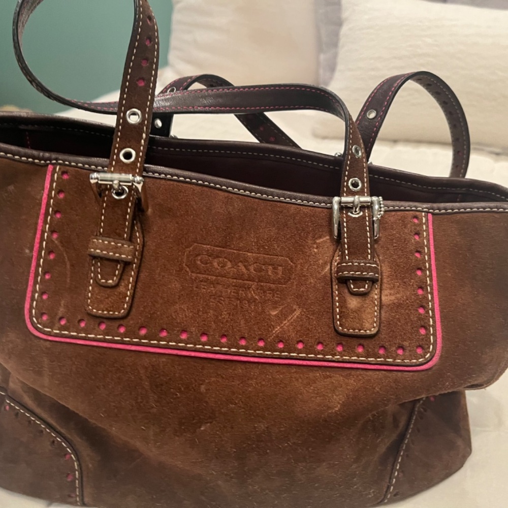 💎 RARE! LIMITED edition Coach bag! Brown suede and pink trim - Picture 4 of 11
